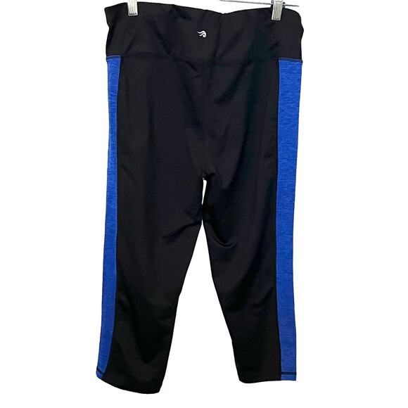 IDEOLOGY HIGH-RISE  CROPPED YOGA LEGGINGS, WOMENS, L, BLACK WITH BLUE STRIPES - Picture 3 of 12